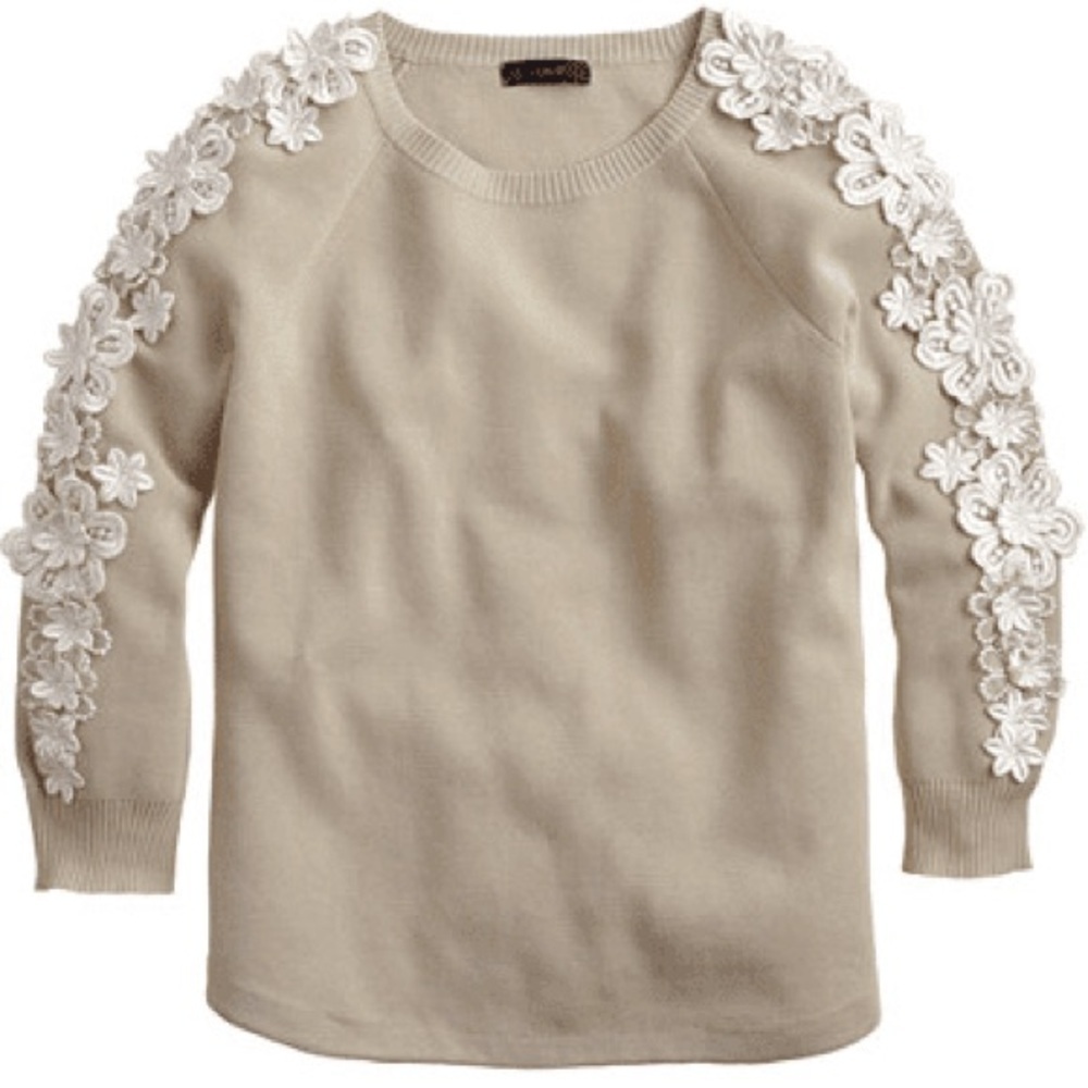 J.CREW BOHEMIAN FLORAL SLEEVE LACE SWEATER CREAM SIZE MEDIUM